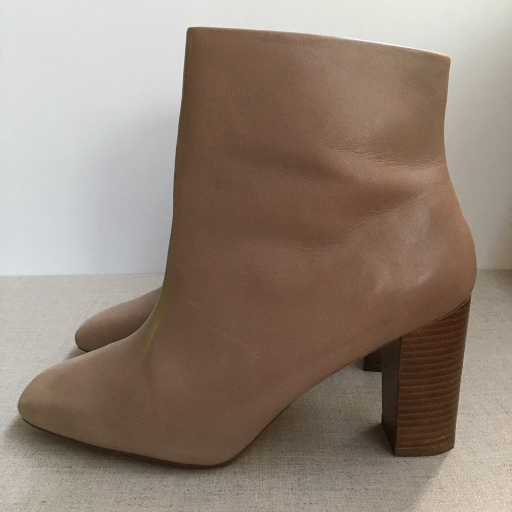 Zara Women EU 41 Beige Leather Zip-Up Heeled Boots